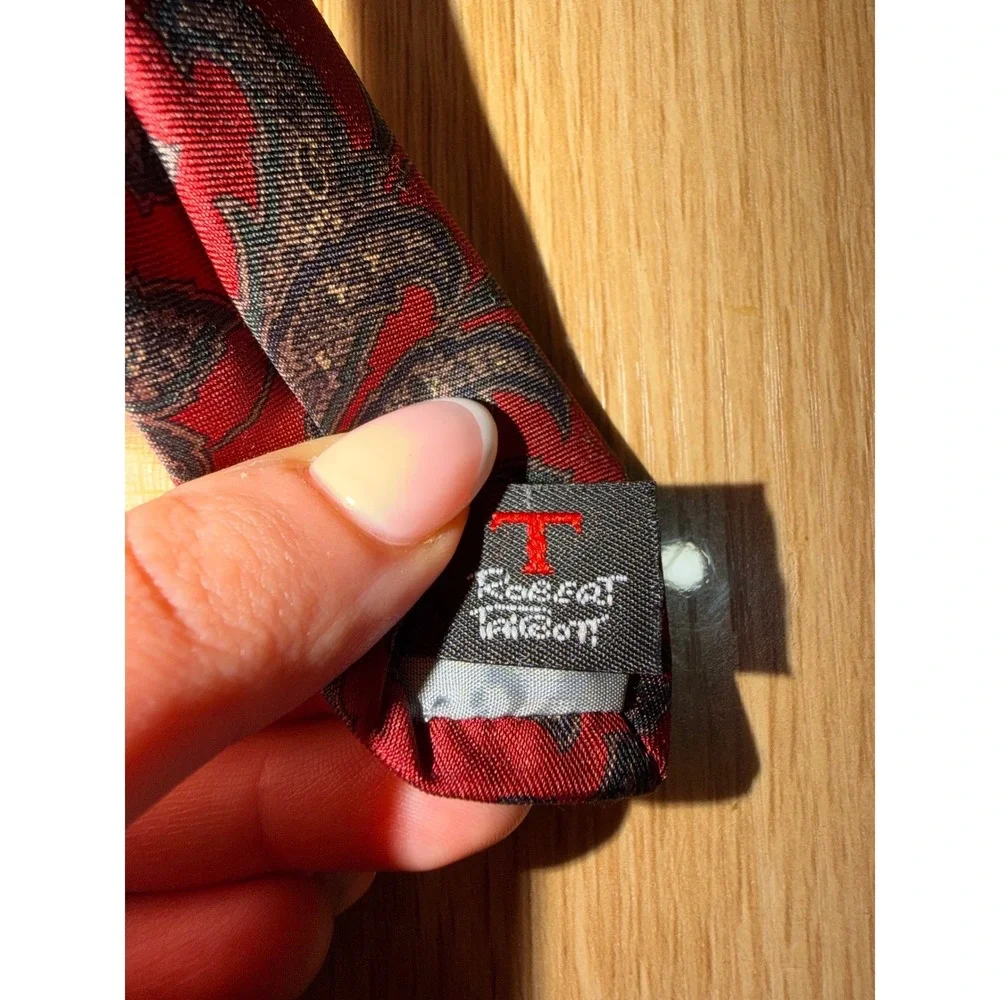 Robert Talbott for Jacobson's Mens Red Gold Paisley Floral Silk Tie Hand Sewn